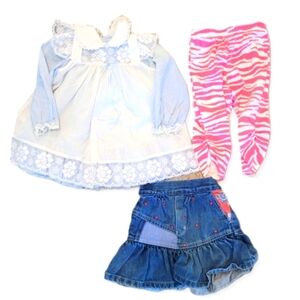 Childs Clothing Pieces Blue Dress White Pinafore Pink Zebra Pants Denim Skirt 3T